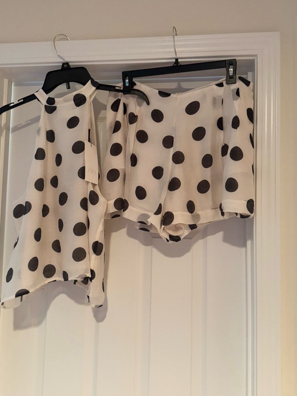 Zara cream black Polka Dot High Waist Shorts and matching Top